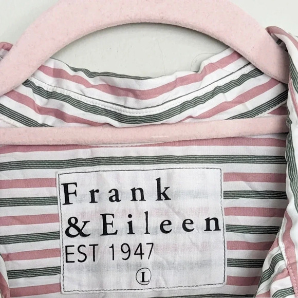 NEW Frank & Eileen Barry Crinkle Woven Button Up in Pink / Green Stripe - Picture 3 of 9